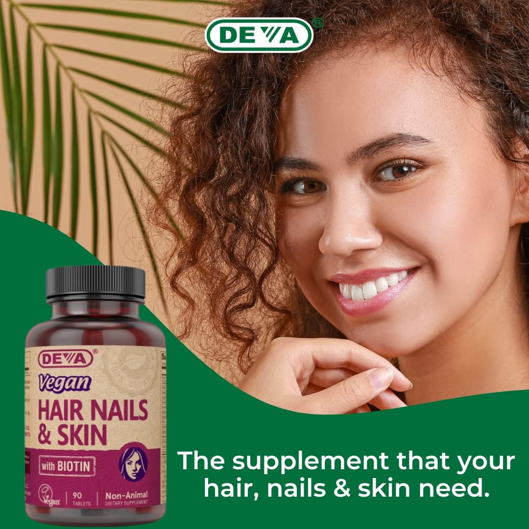 DEVA Complemento Vegano para Cabello, Piel y Uñas con Biotina, 90 Comprimidos