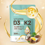 VivoNu Vitamina D3 K2 10000 UI con MK-7 - 300 Cápsulas Blandas con Aceite de Coco Virgen