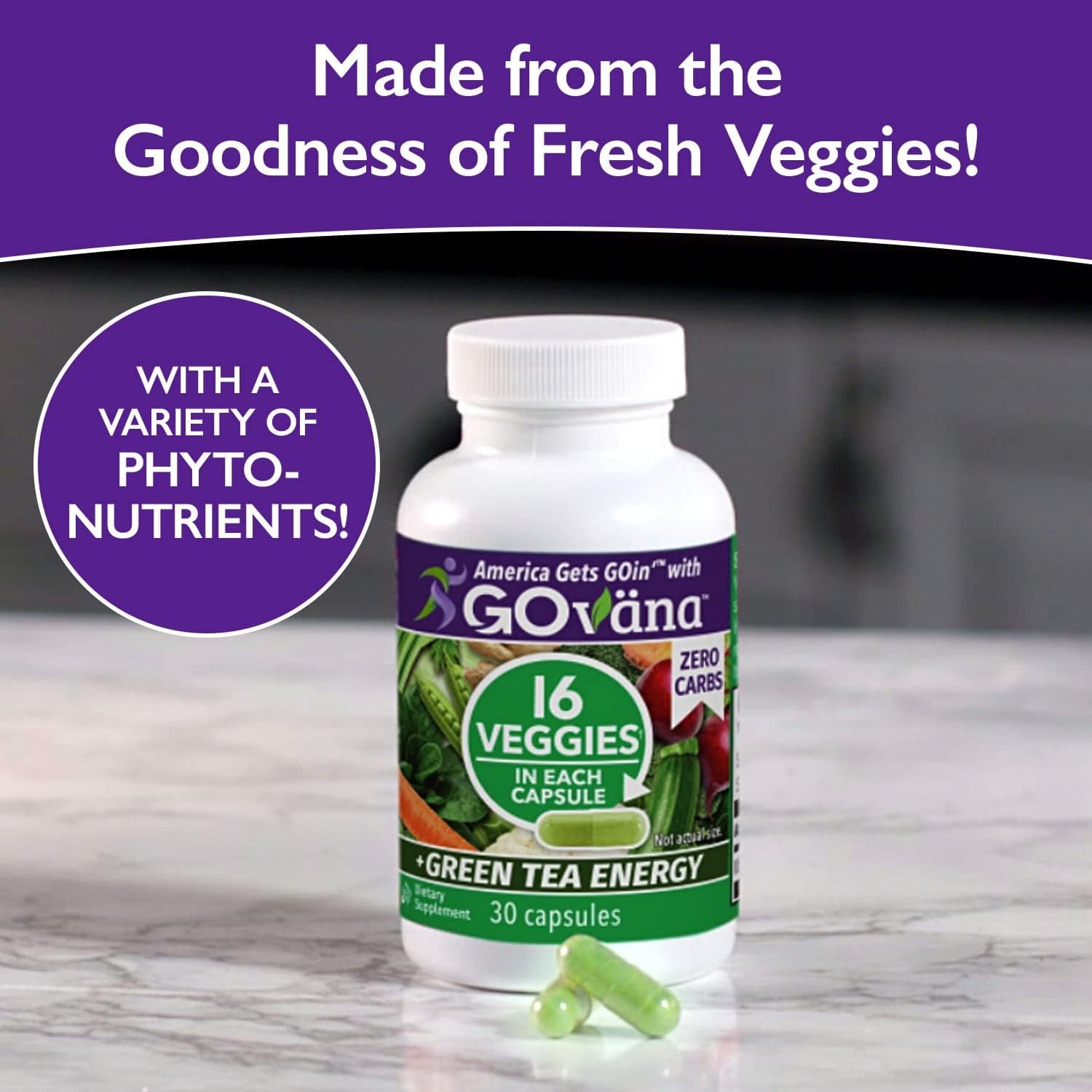GOVANA Fruits & Veggies - Suplemento con 16 Frutas y 16 Verduras, Té Verde y B12, Cero Carbohidratos