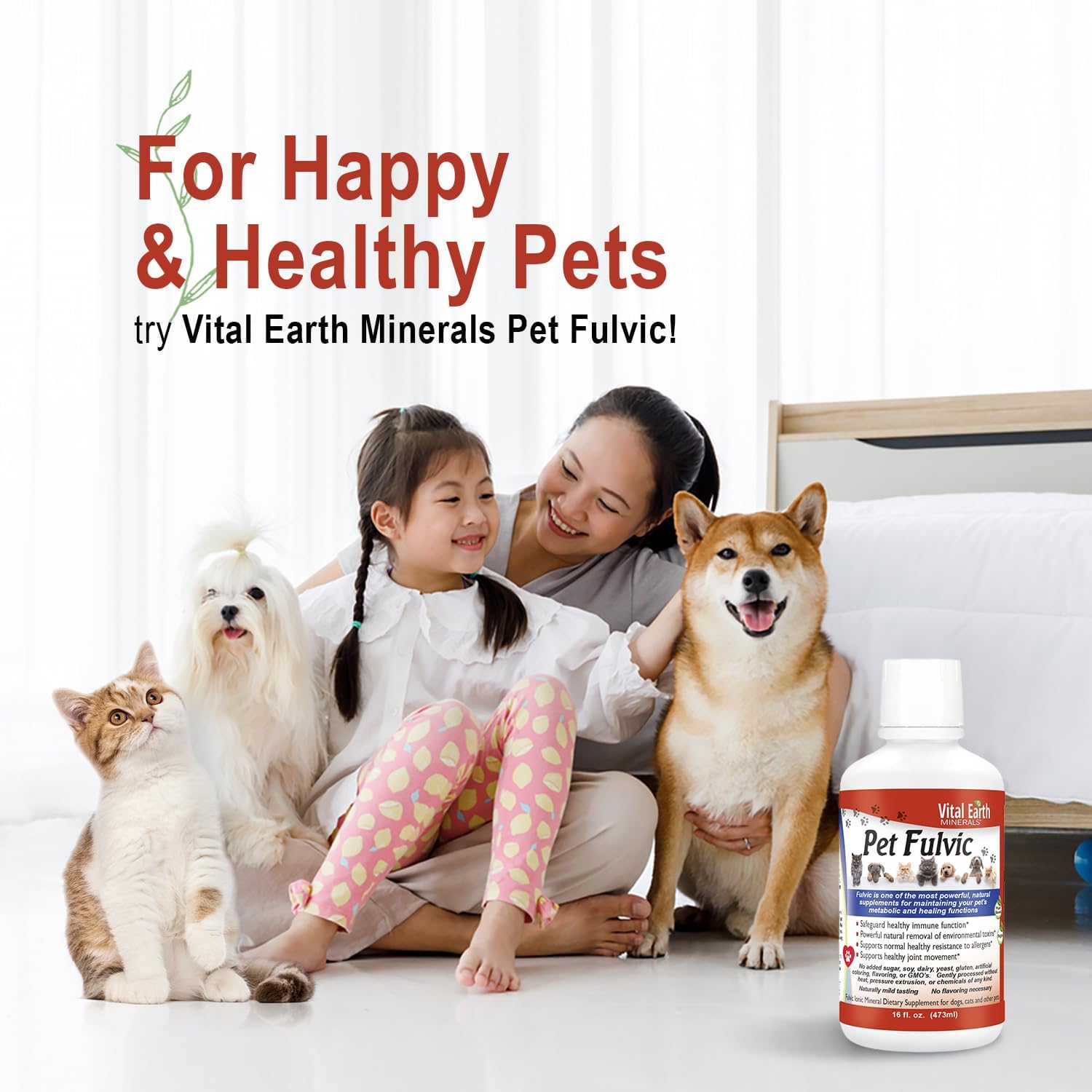 Vital Earth Minerals Pet Fulvic - Alivio para Alergias y Apoyo Articular, 16 oz (Pack de 2)