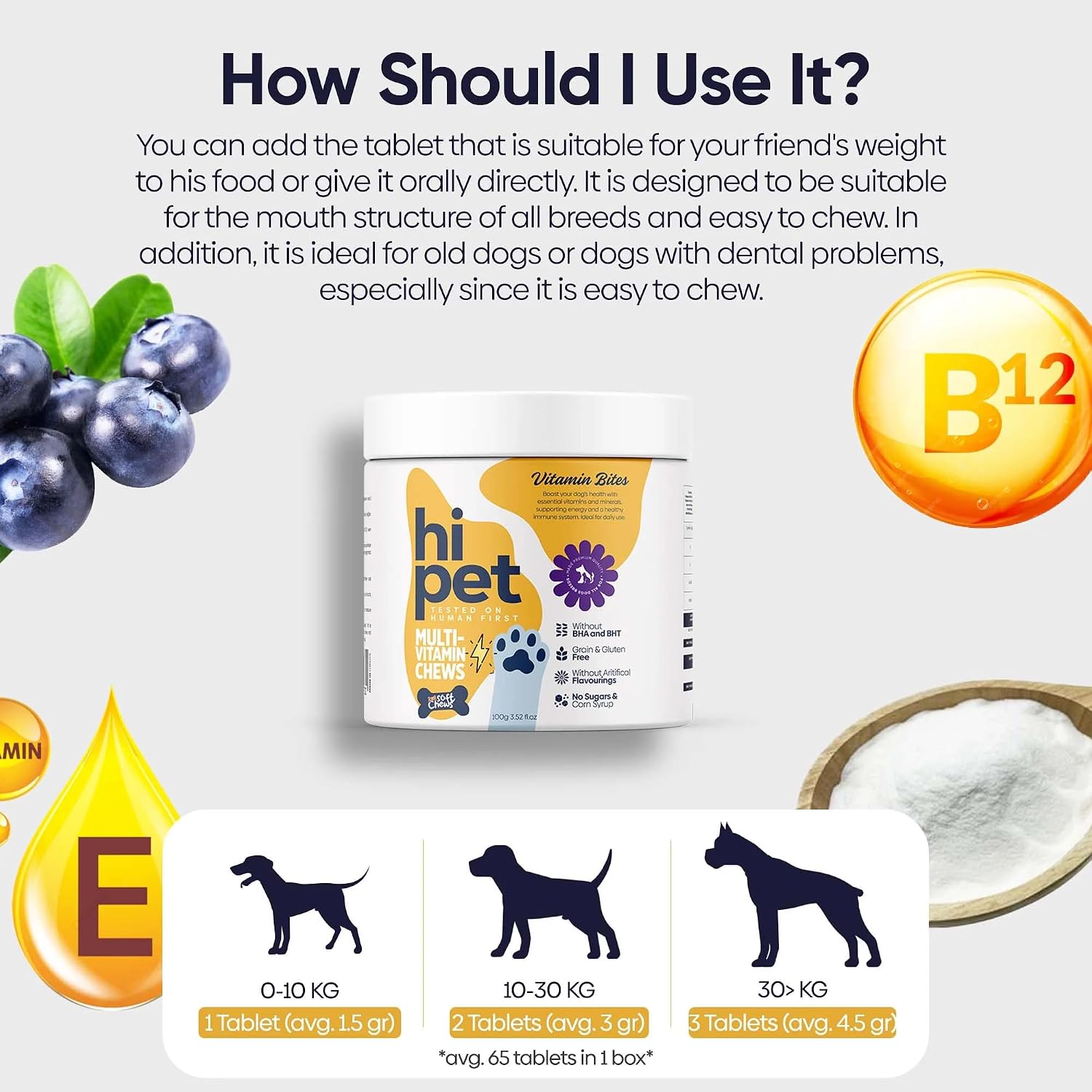 HiPet Multivitamin Bites - Suplemento vitamínico para perros (Pack de 6)