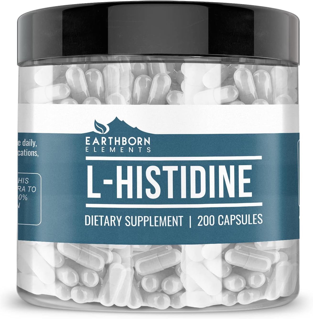Earthborn Elements L-Histidine 200 Cápsulas, Puro y Sin Diluir, Sin Aditivos