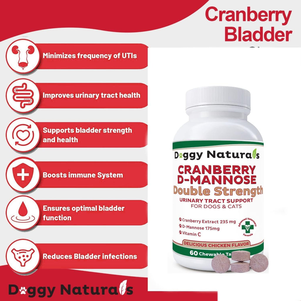 Cranberry D-Mannose para Perros y Gatos - Apoyo Urinario - Tabletas Doble Concentración (60 unidades)