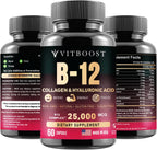VITBOOST B12 Metilcobalamina 25000 mcg Complejo B con Colágeno y Hialurónico - Pack de 2