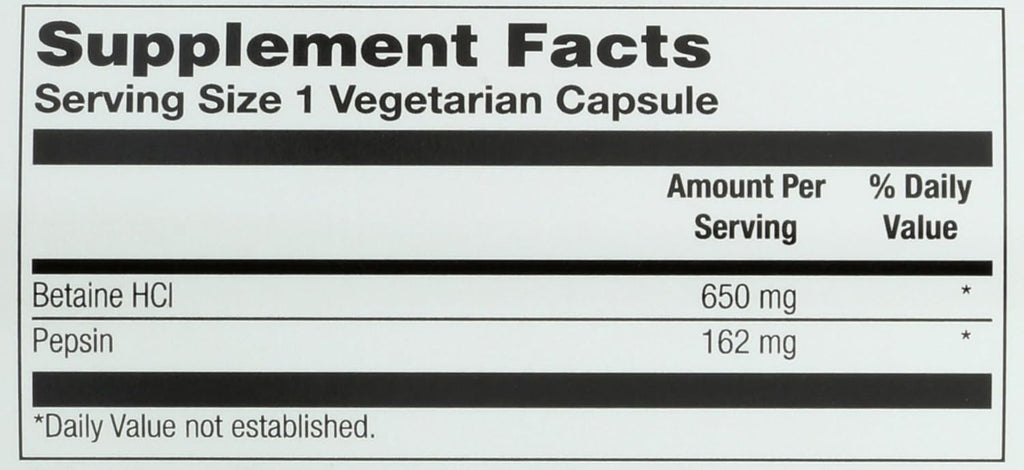 Solaray HCl Pepsin Alta Potencia 650 mg, 100 Cápsulas Vegetales
