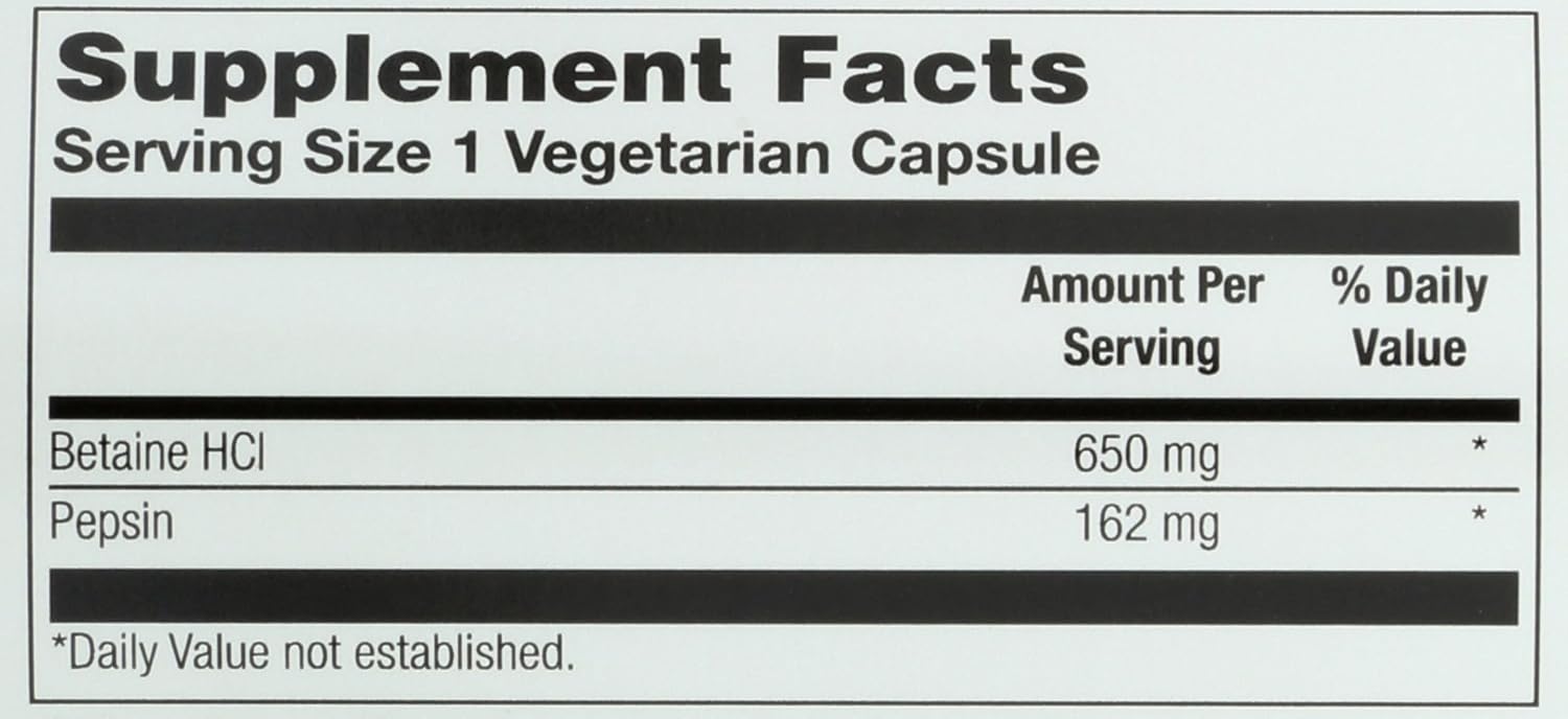 Solaray HCl Pepsin Alta Potencia 650 mg, 100 Cápsulas Vegetales