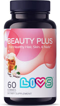 LIVS Beauty Plus Gomitas de Biotina para Cabello, Piel y Uñas, Sabor Crema Soda - 60 uds
