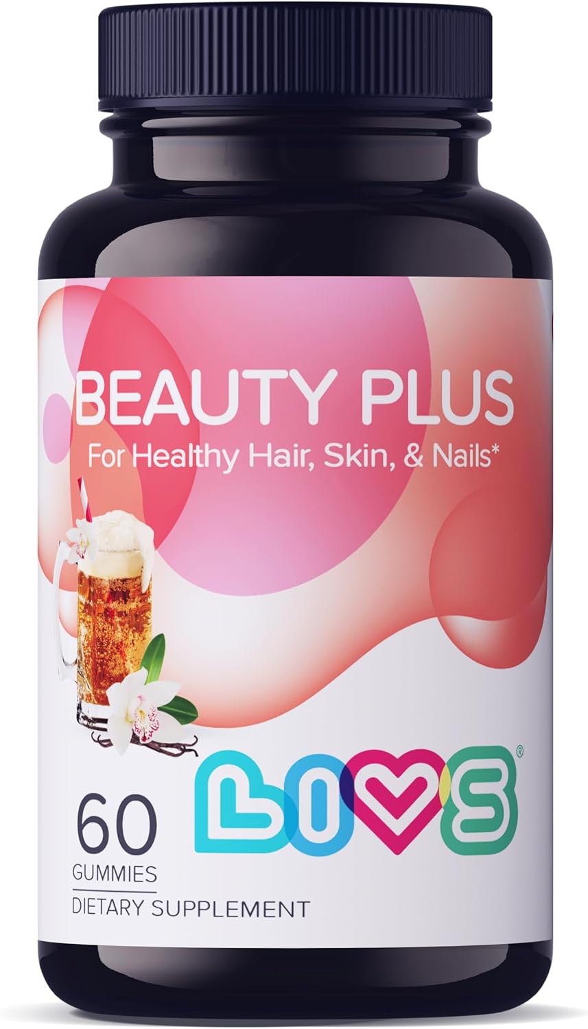 LIVS Beauty Plus Gomitas de Biotina para Cabello, Piel y Uñas, Sabor Crema Soda - 60 uds