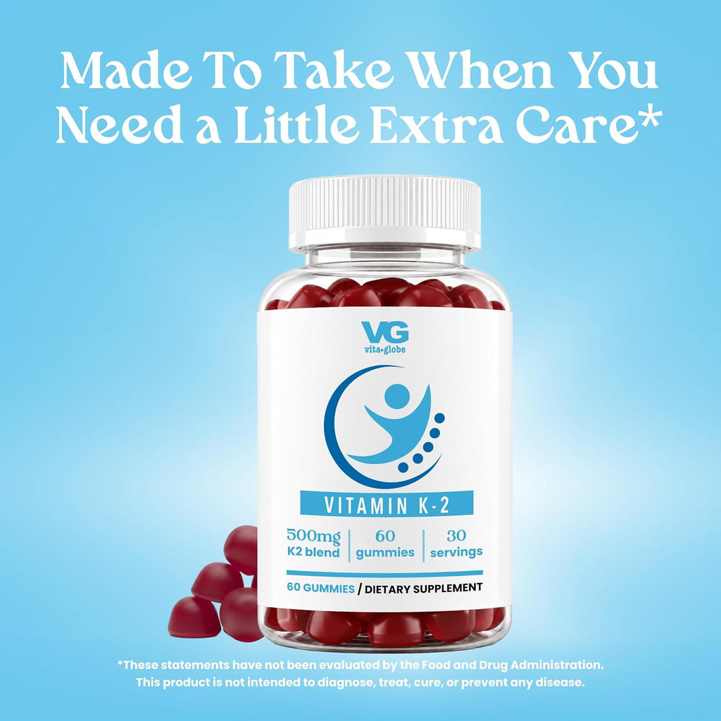 VITA Globe Vitamina K2 Gominolas – 60 unidades, vegano, no transgénico, para huesos y corazón