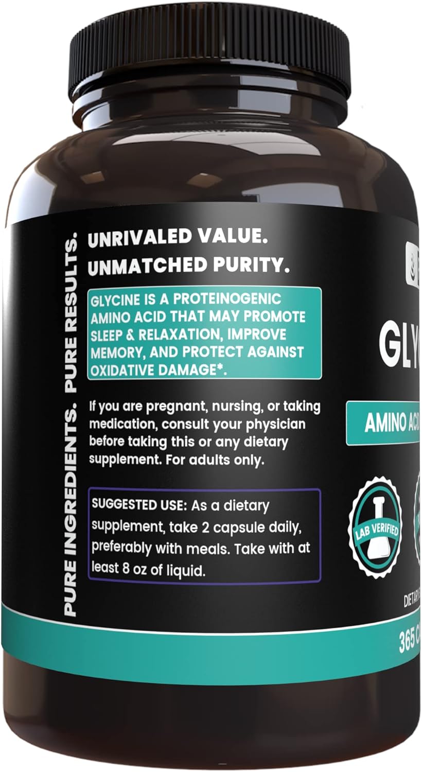 PURE ORIGINAL INGREDIENTS Glicina (365 Cápsulas) - Sin Magnesio, Sin Rellenos, Siempre Puro