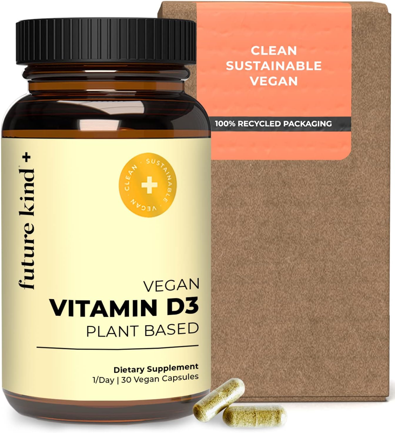 Future Kind Vitamina D3 2500 IU - Complemento Alimenticio Vegano de Líquenes, 30 Cápsulas