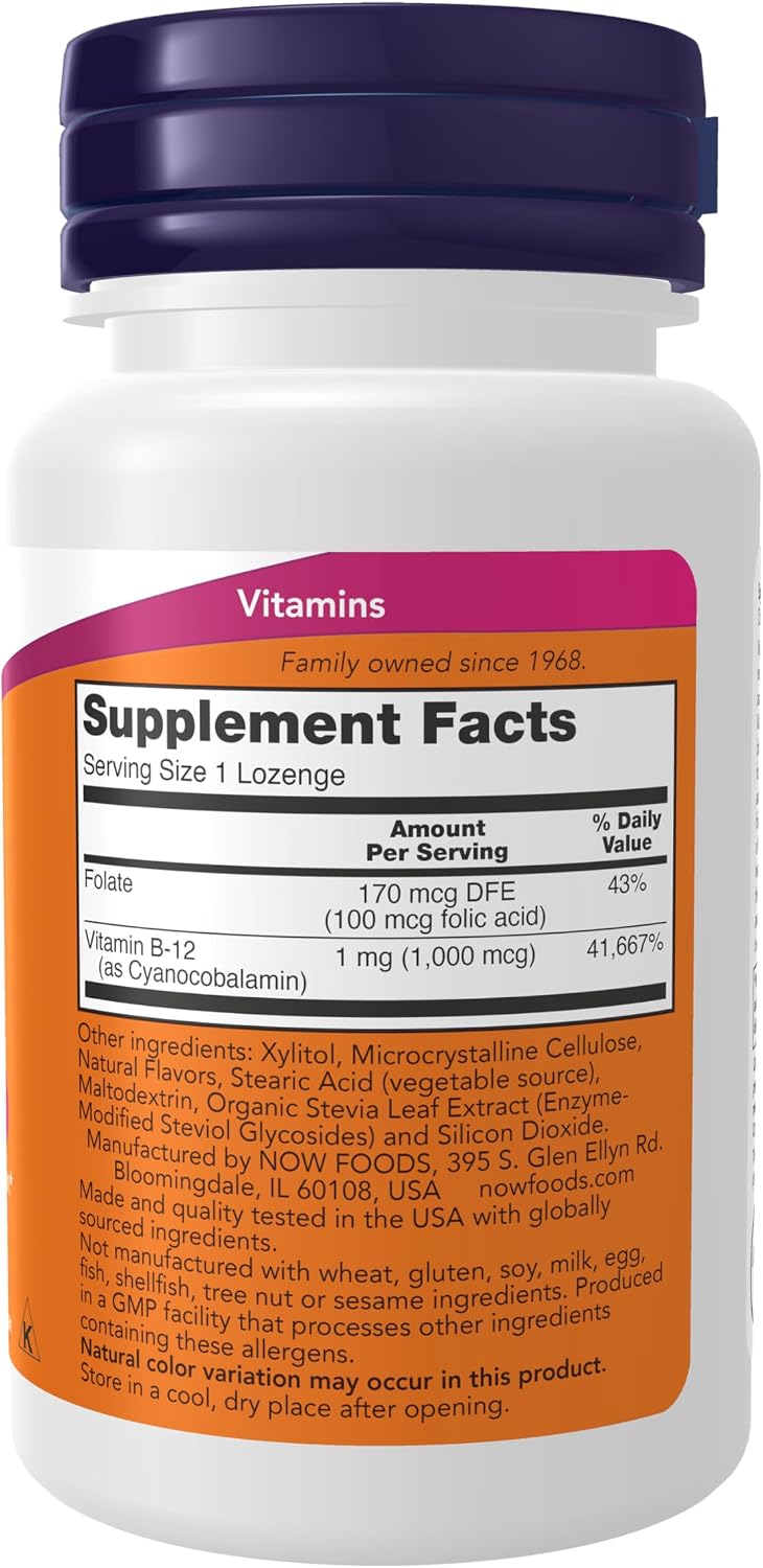 NOW Foods Vitamin B-12 1000 mcg with Folic Acid - 100 Chewable Lozenges