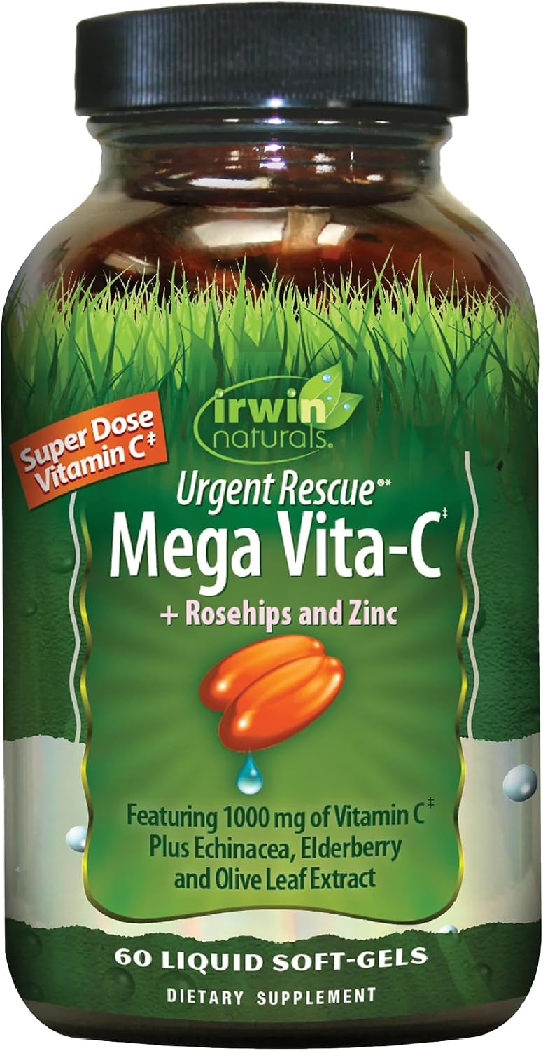 Irwin Naturals Urgent Rescue Mega Vita-C - 1000 mg Vitamin C with Rose Hips & Zinc - 60 Softgels