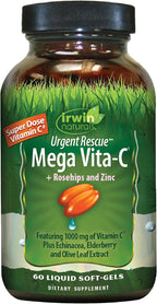 Irwin Naturals Urgent Rescue Mega Vita-C - 60 Cápsulas Blandas Líquidas - 1.000 mg de Vitamina C - Suplemento de Apoyo Inmunológico con Escaramujo y Zinc
