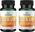 Swanson D2 & D3-2,000 IU – Complemento Dental y Óseo – Apoyo Inmunitario – Absorción de Calcio – No GMO – 60 Cápsulas Veganas (2 Paquetes)
