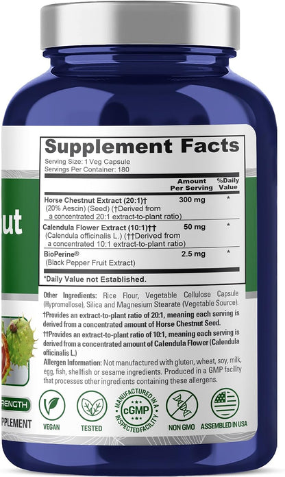 NusaPure Cápsulas de Castaño de Indias, 300 mg, 180 Cápsulas Veganas (No Transgénico, Vegano) – Image 2