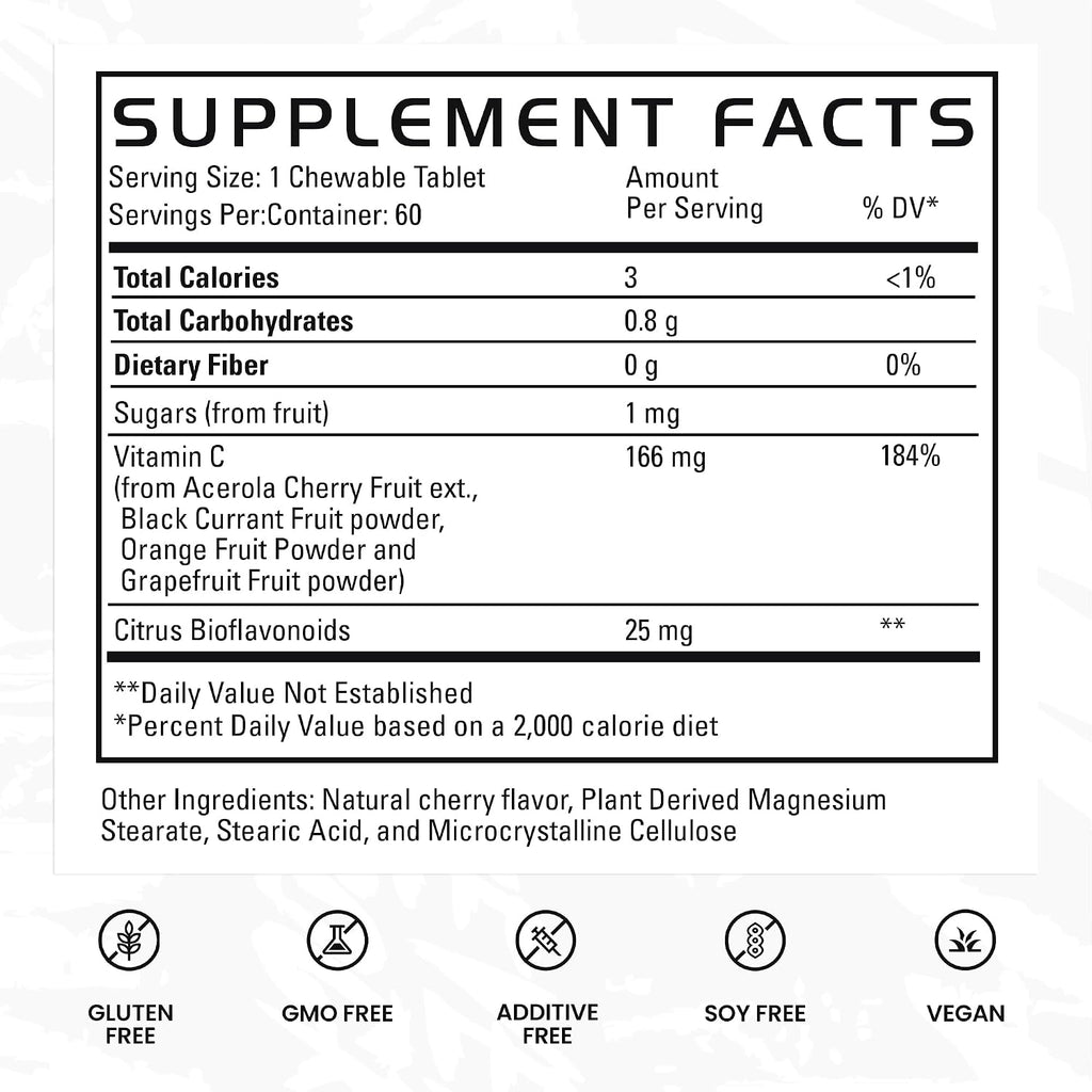 Gains in Bulk Real Vitamin C Masticable con Bioflavonoides Cítricos, 60 Comprimidos