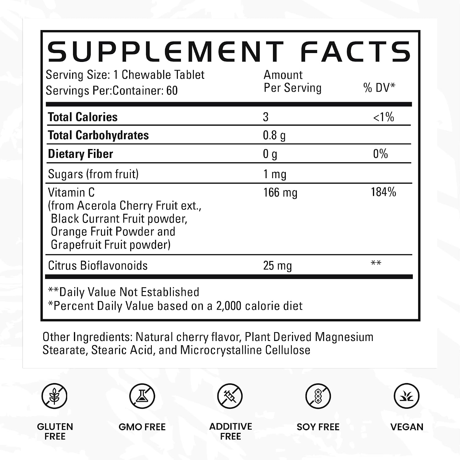 Gains in Bulk Real Vitamin C Masticable con Bioflavonoides Cítricos, 60 Comprimidos