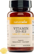 NatureWise Vitamina D3 5000UI + K2 (MK7) 100mcg con Aceite de Coco Orgánico Virgen Extra - 90 Cápsulas Blandas