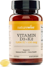 NatureWise Vitamina D3 5000UI + K2 (MK7) 100mcg con Aceite de Coco Orgánico Virgen Extra - 90 Cápsulas Blandas
