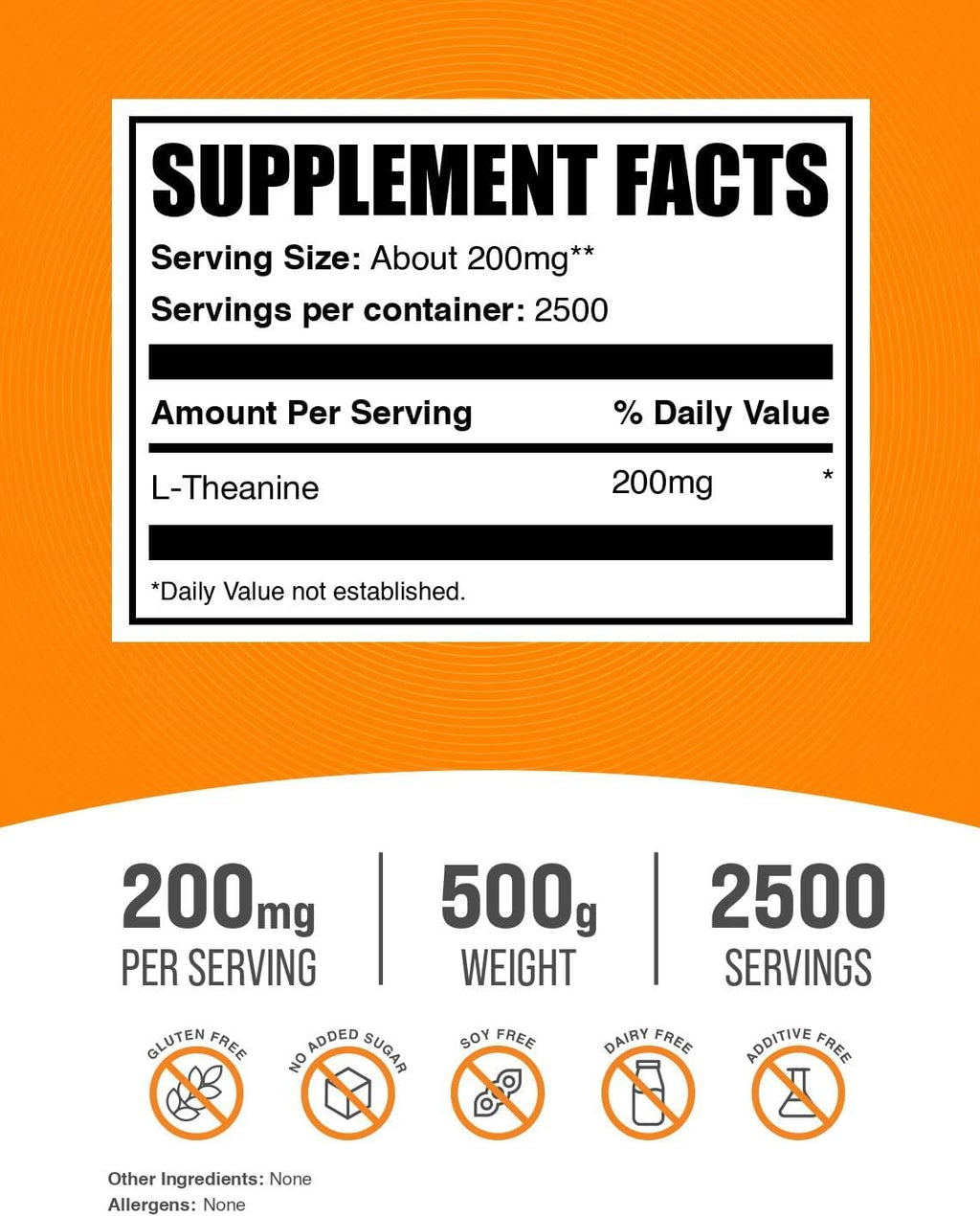 BulkSupplements L-Teanina en Polvo - 500g (1.1 lbs) - 200mg por porción