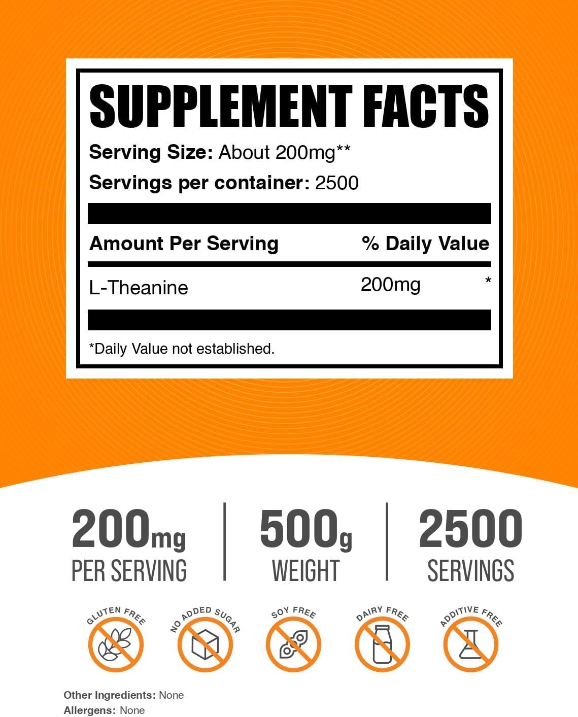 BulkSupplements L-Teanina en Polvo - 500g (1.1 lbs) - 200mg por porción