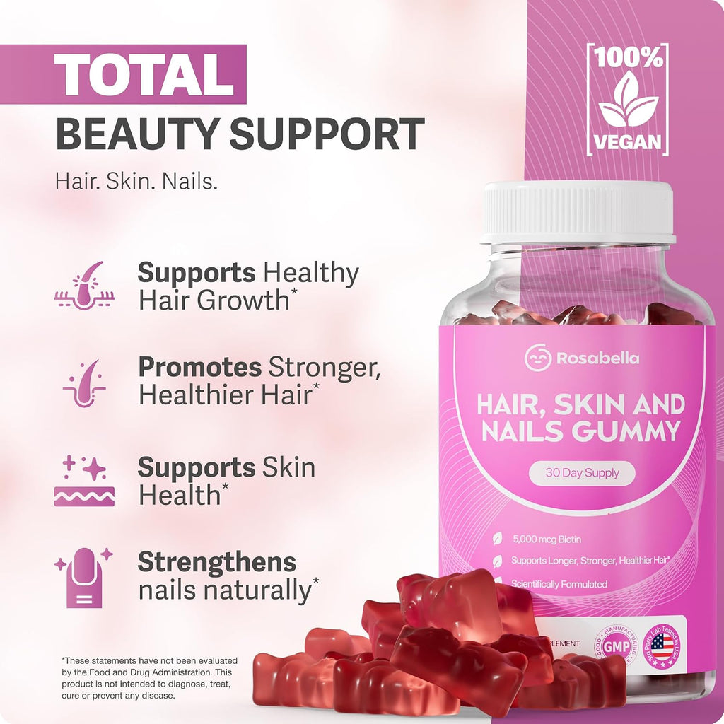 Rosabella Gominolas de Biotina 5000mcg – Apoyo Capilar – 60 Gominolas Veganas