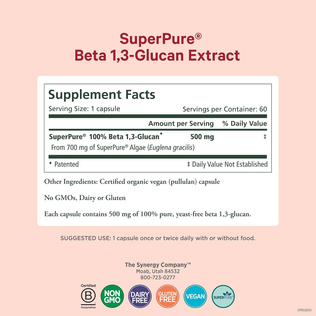 PURE SYNERGY SuperPure Beta 1,3-Glucan Extract – 60 Cápsulas