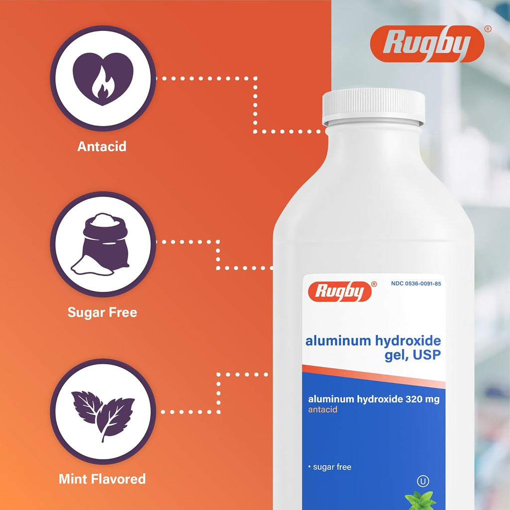 Rugby 320 mg Hidróxido de Aluminio Gel, USP - Antiácido Líquido - Sabor a Menta - 16 fl oz