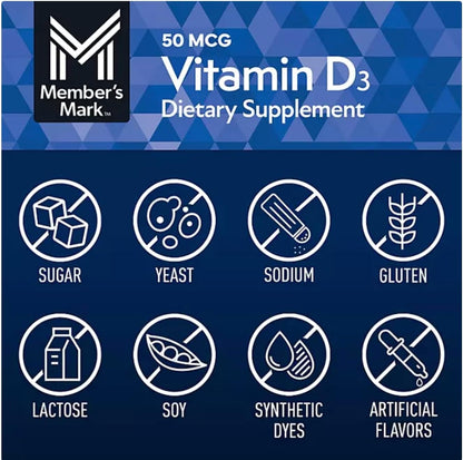 Member Mark Vitamina D3, 50 mcg (2000 UI), 400 Cápsulas Blandas