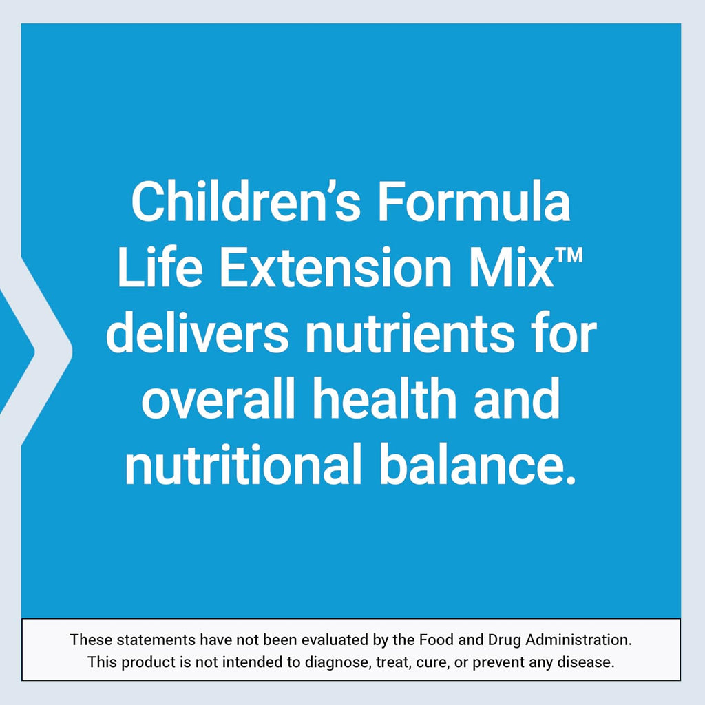 Life Extension Children's Formula Mix™ Multivitamínico para niños, 18 vitaminas y minerales, sabor a bayas, 120 comprimidos masticables