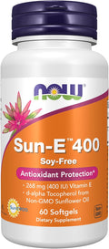 NOW Foods Sun-E 400 UI Vitamina E con d-alfa Tocoferol de Aceite de Girasol No Transgénico, 60 Cápsulas Blandas