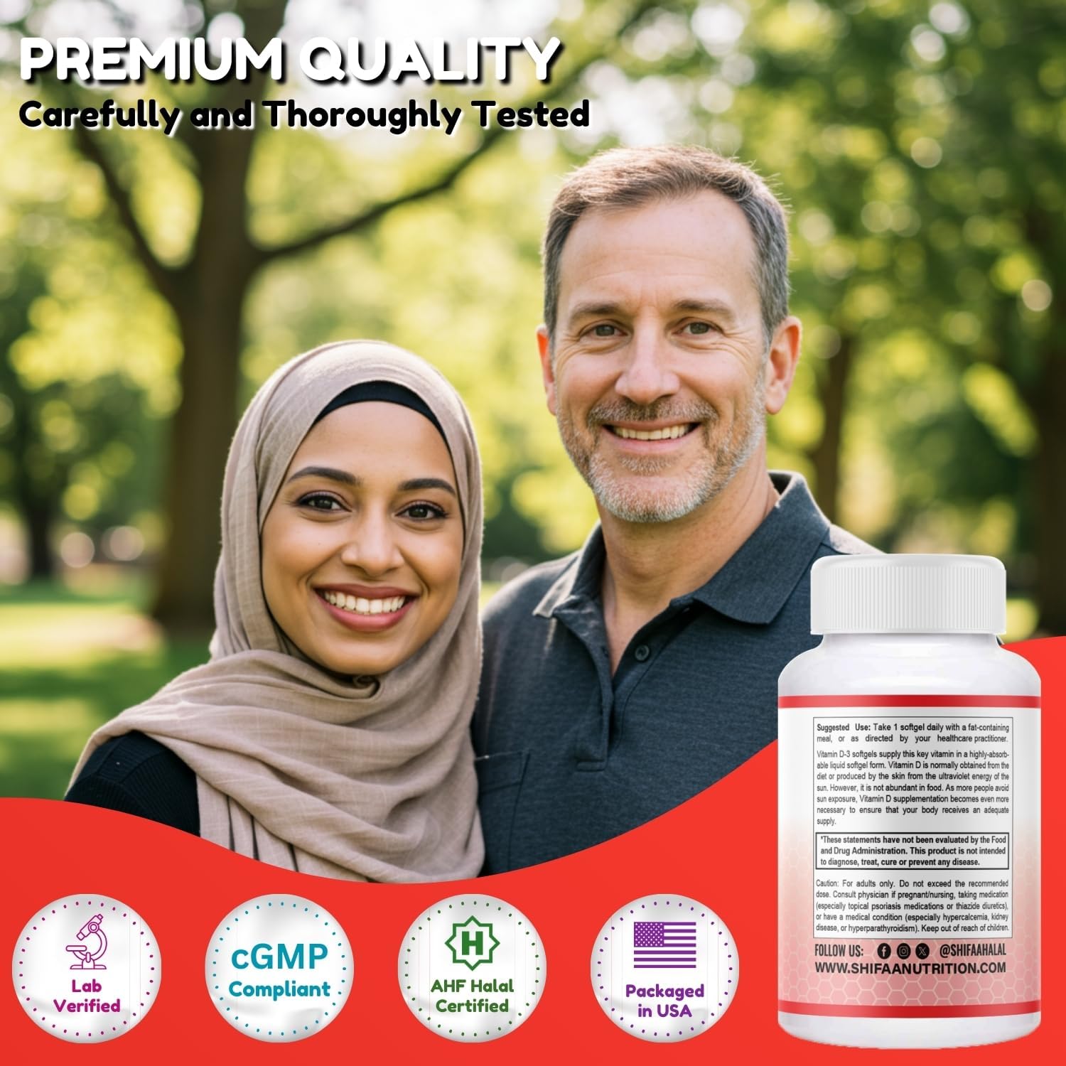 SHIFAA NUTRITION Vitamina D3 5000 IU Halal - 120 Cápsulas Blandas - No-GMO, Sin Gluten