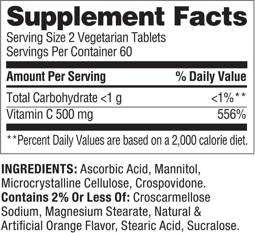 Vitamina C Sabor Naranja 500 mg - Disolución Rápida, 120 Comprimidos