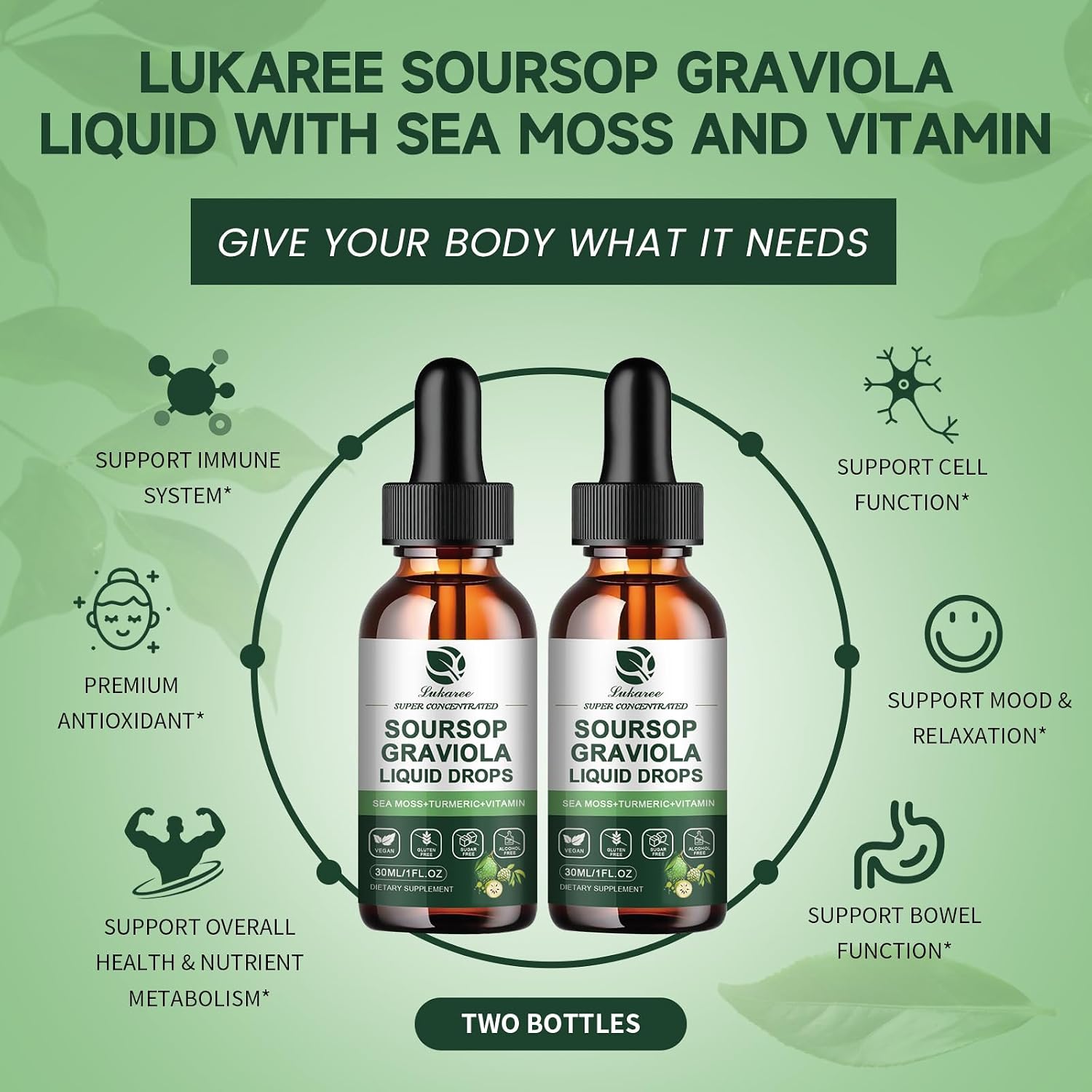Lukaree Soursop Graviola Extracto Líquido con Sea Moss - 2 Pack, 30 ml cada uno