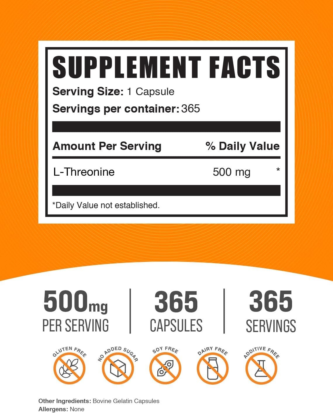 BulkSupplements.com L-Treonina Cápsulas - Suplemento de L-Treonina 500mg - 365 Cápsulas
