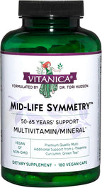 Vitanica Mid-Life Symmetry, Multivitamínico y Mineral Diario de Alta Potencia para Mujeres 50-65 Años, Vegano, 180 Cápsulas