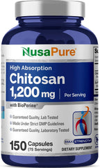 NusaPure Chitosan 1200mg con Bioperine - 150 Cápsulas - Sin OGM y Sin Soja