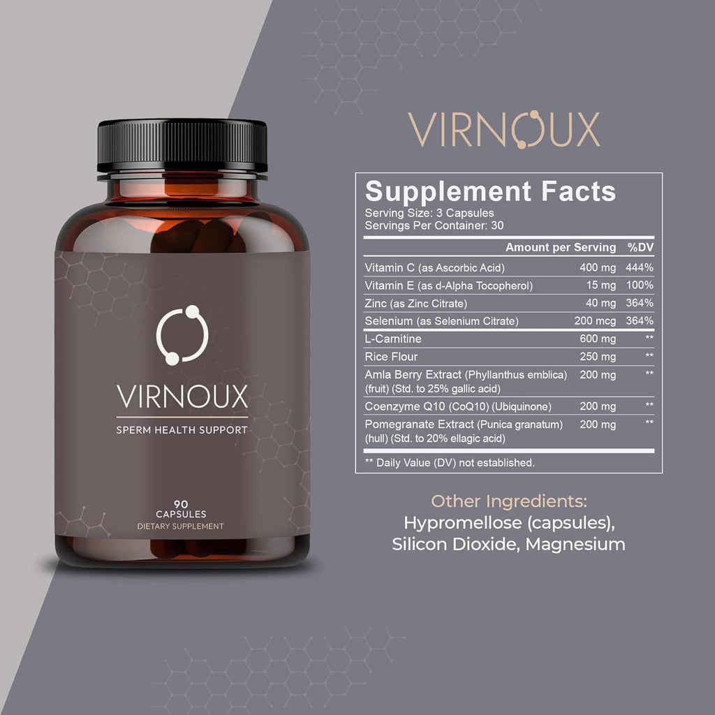 Virnoux: Suplemento de Fertilidad Masculina - Vitaminas Prenatales para Hombres, 30 Días