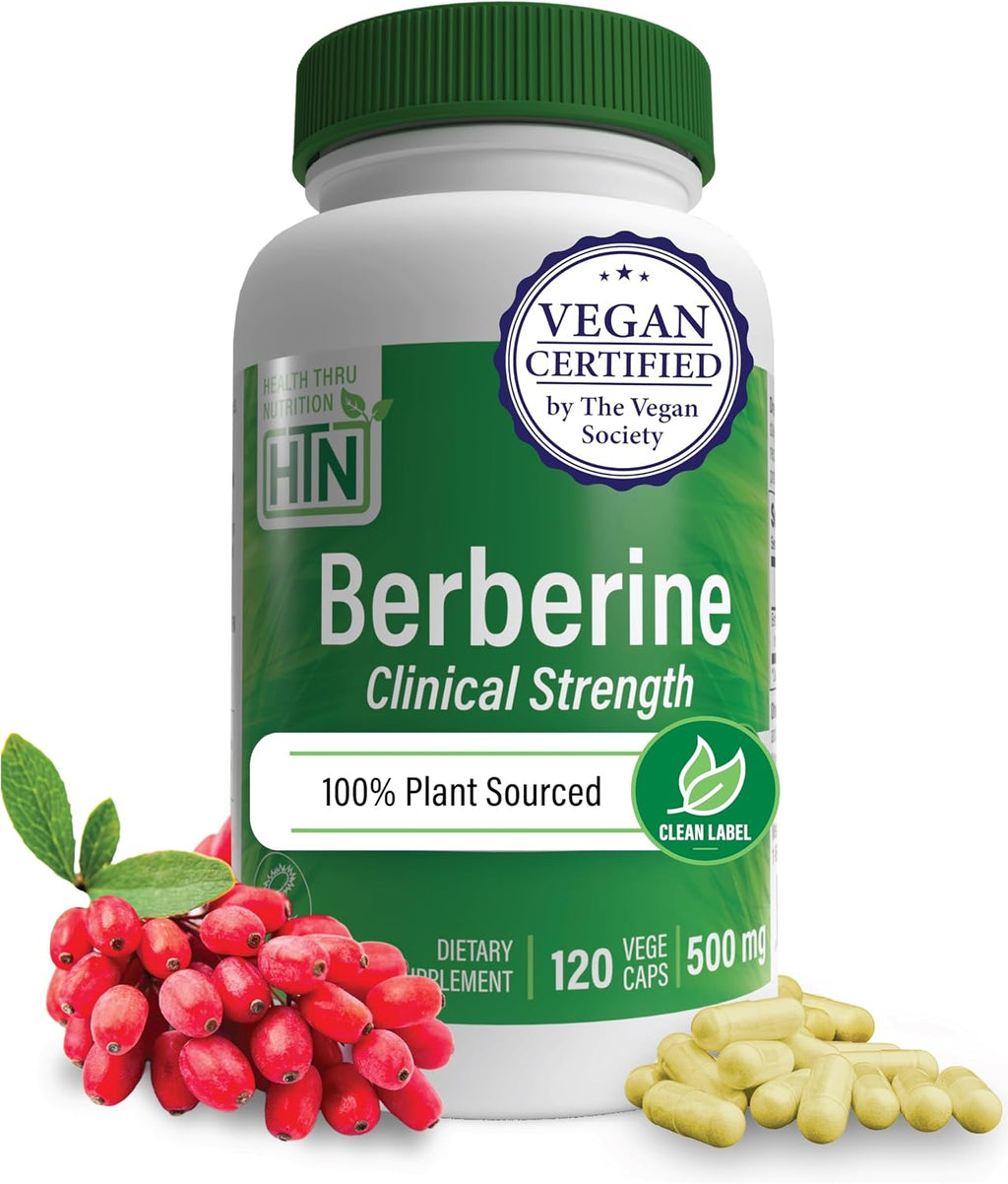 Health Thru Nutrition Berberine HCl 500mg 120 Capsules | High Potency Berberine Supplement | Certified Vegan | Non-GMO | Soy Free