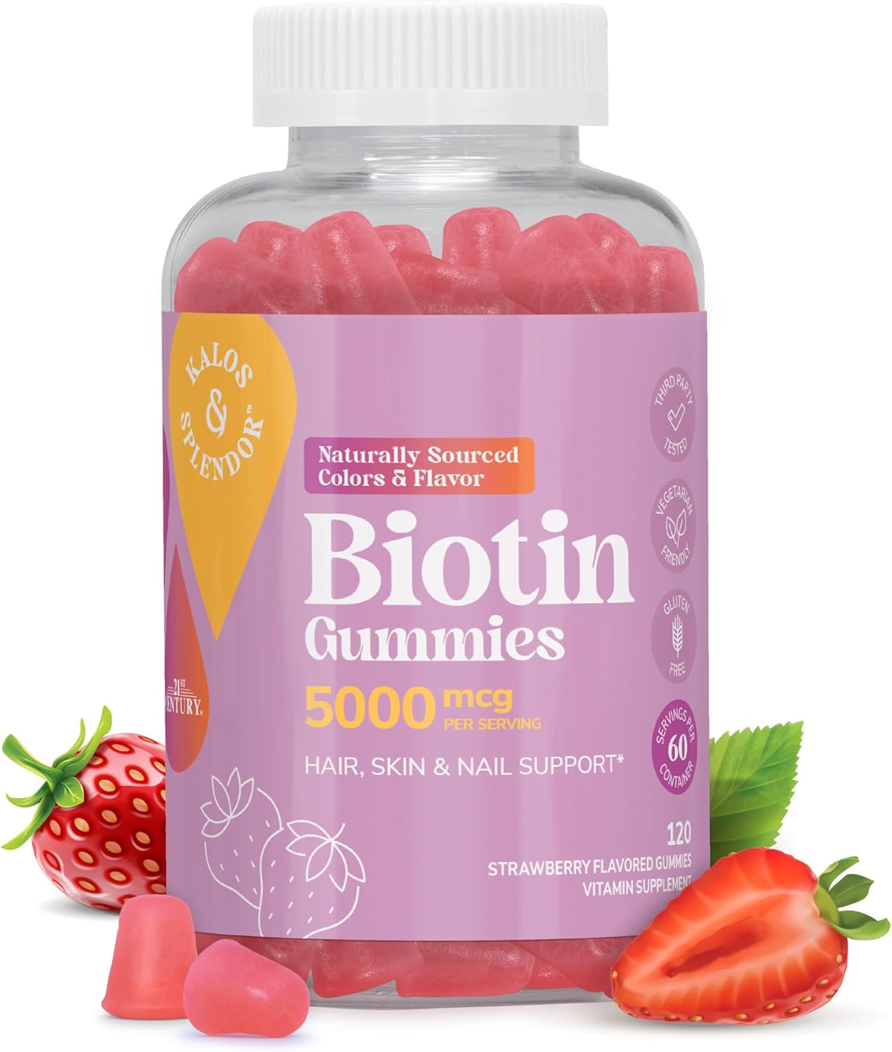 Gominolas de Biotina 5000 mcg - 21st Century - 120 unidades - Sabor Fresa Natural