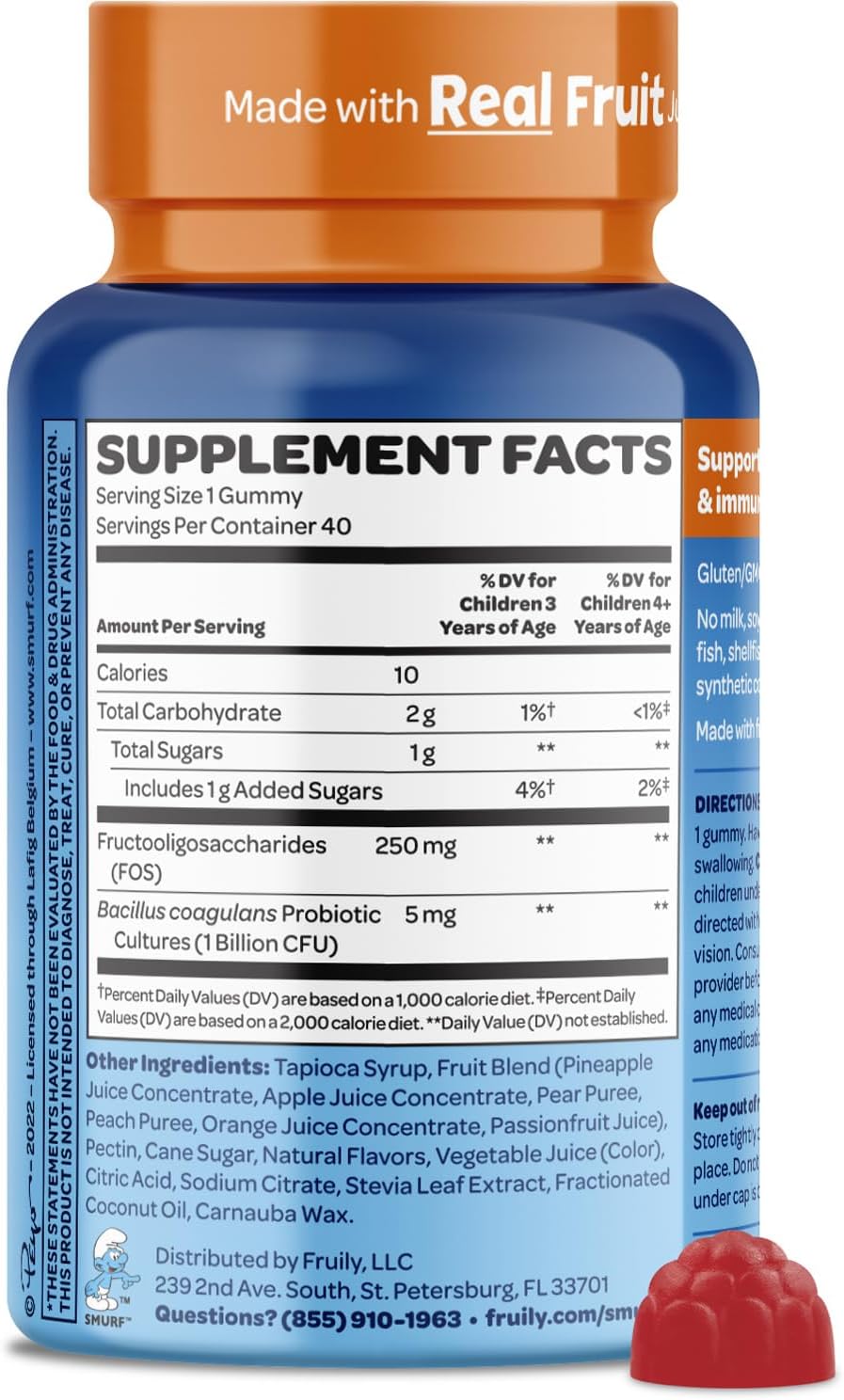 Smurfs Pre and Probiotics for Kids Gummies - 40 gominolas con probióticos y prebióticos