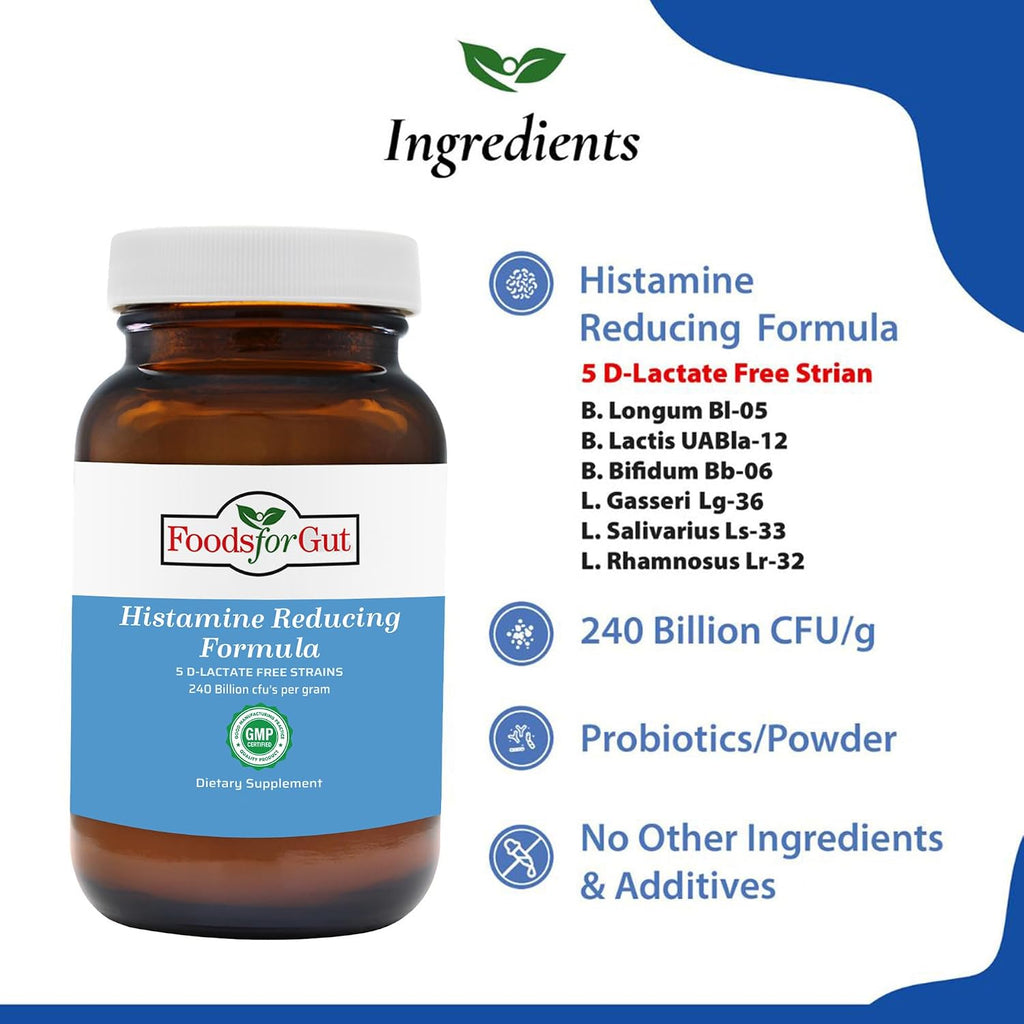 Foods For Gut Probióticos en Polvo Histamina y D-Lactato Libre 240 Mil Millones UFC 60g