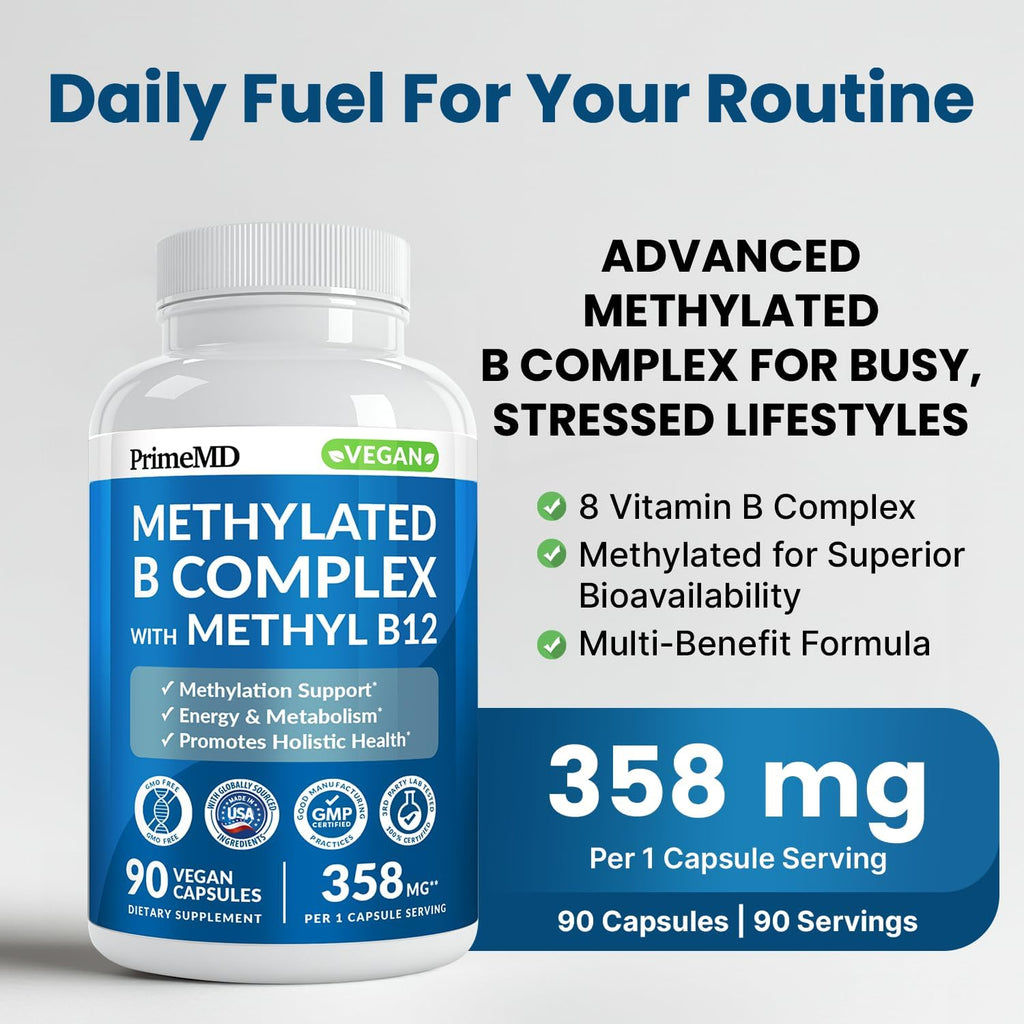 Complejo B Metilado con Metilfolato y B12 Metilcobalamina 1000 mcg - Multivitamínico para Energía, Función Cerebral y Bienestar - Complejo de Vitamina B para Hombres y Mujeres (360 porciones, Pack de 4)
