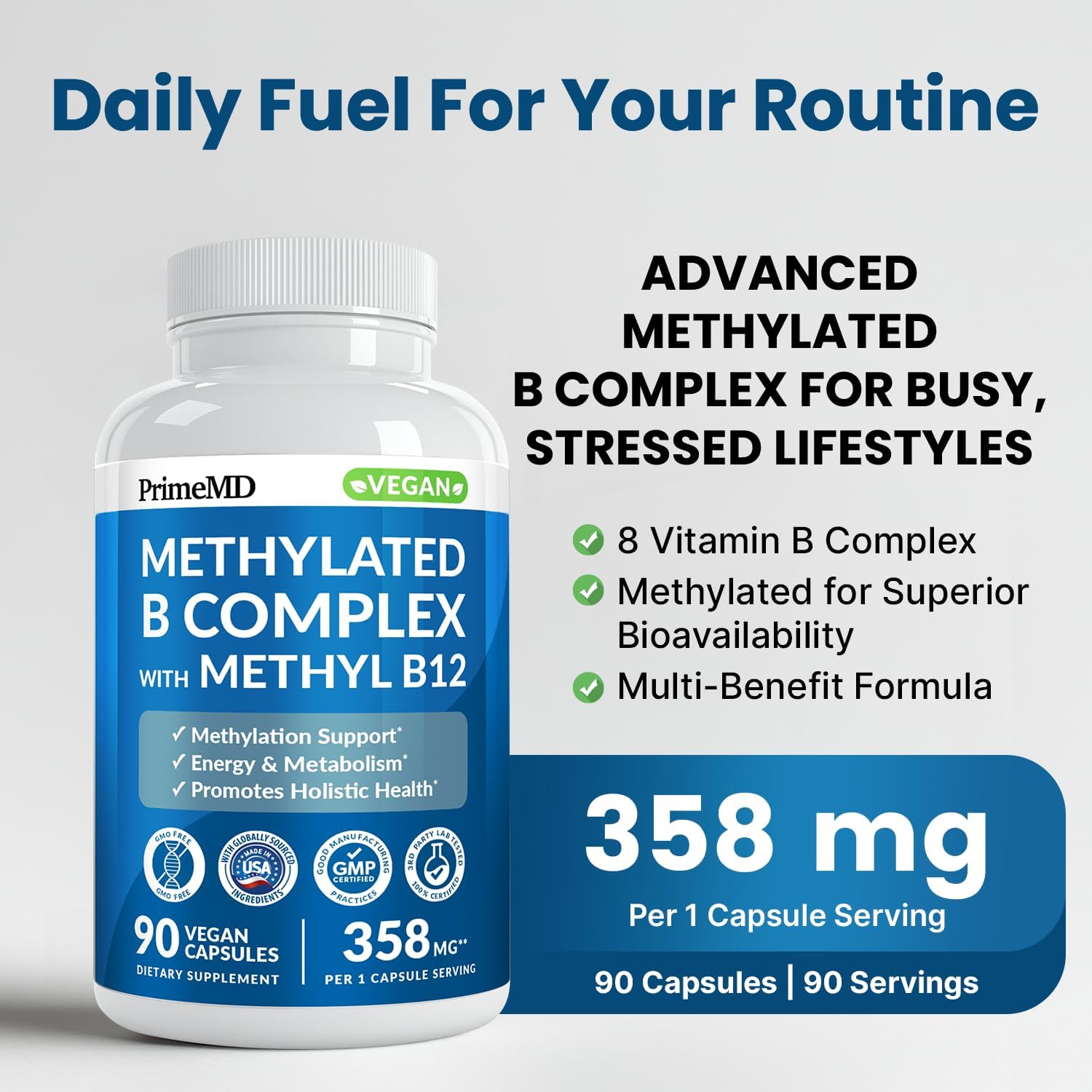 Complejo B Metilado con Metilfolato y B12 Metilcobalamina 1000 mcg - Multivitamínico para Energía, Función Cerebral y Bienestar - Complejo de Vitamina B para Hombres y Mujeres (360 porciones, Pack de 4)