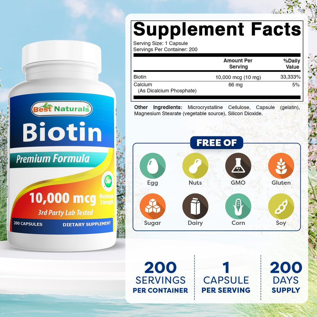 Best Naturals Biotin Maximum Strength 10,000 mcg, 200 Capsules