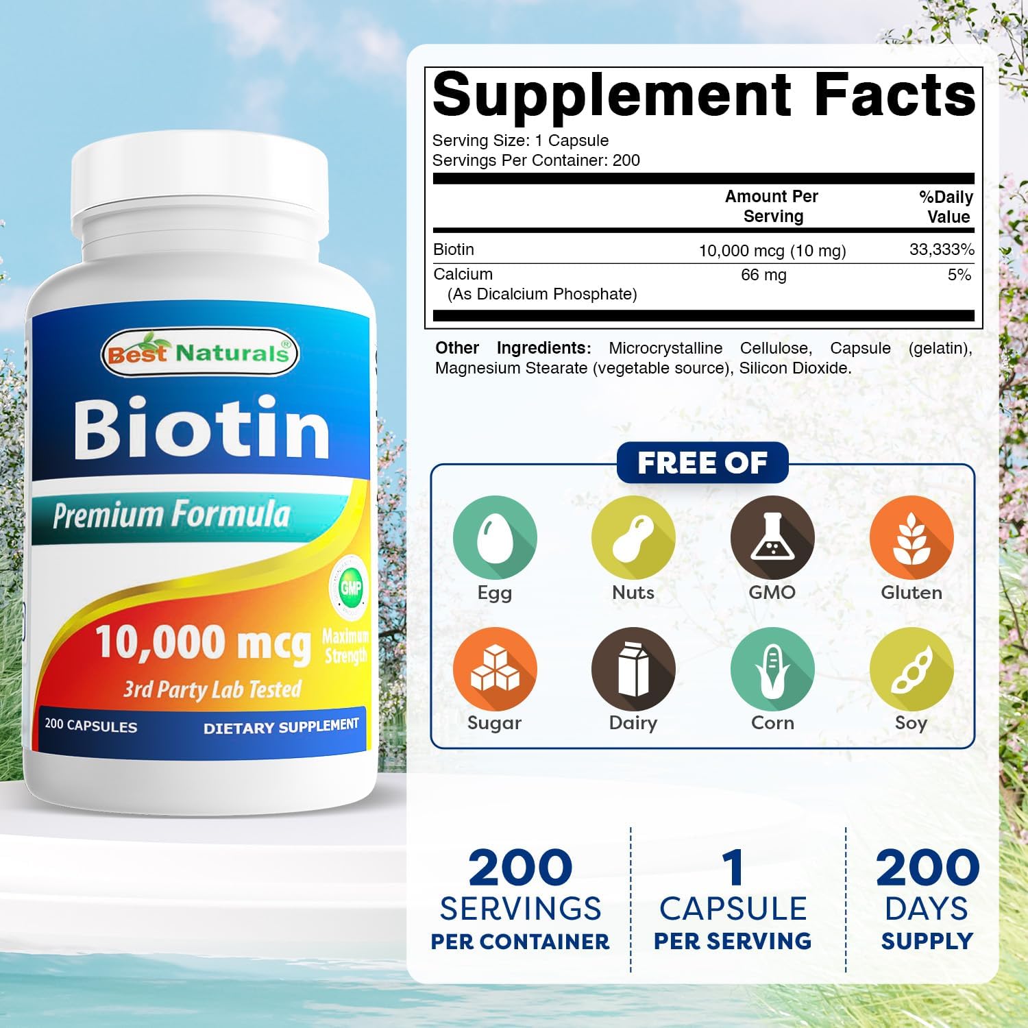 Best Naturals Biotin Maximum Strength 10,000 mcg, 200 Capsules