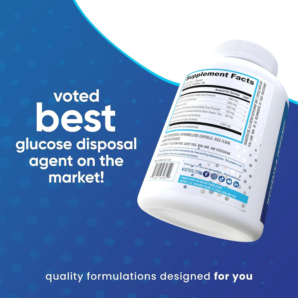 NuEthix Formulations GDA-MAX PRO, Suplemento con Berberina HCL Doble Concentración, Apoyo al Metabolismo de la Glucosa, 90 Cápsulas