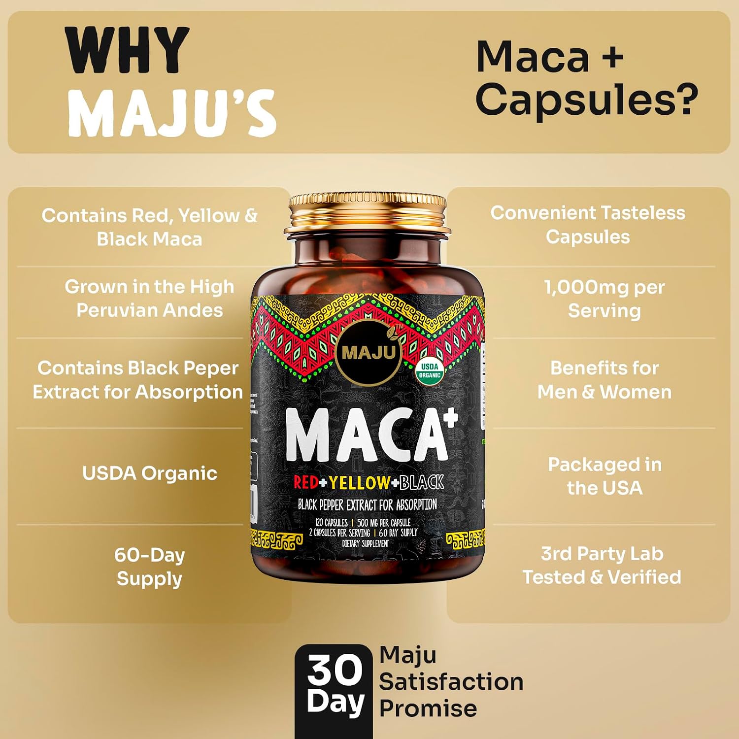 Maju Superfoods Maca Orgánica 4-en-1 en Cápsulas - 120 cápsulas