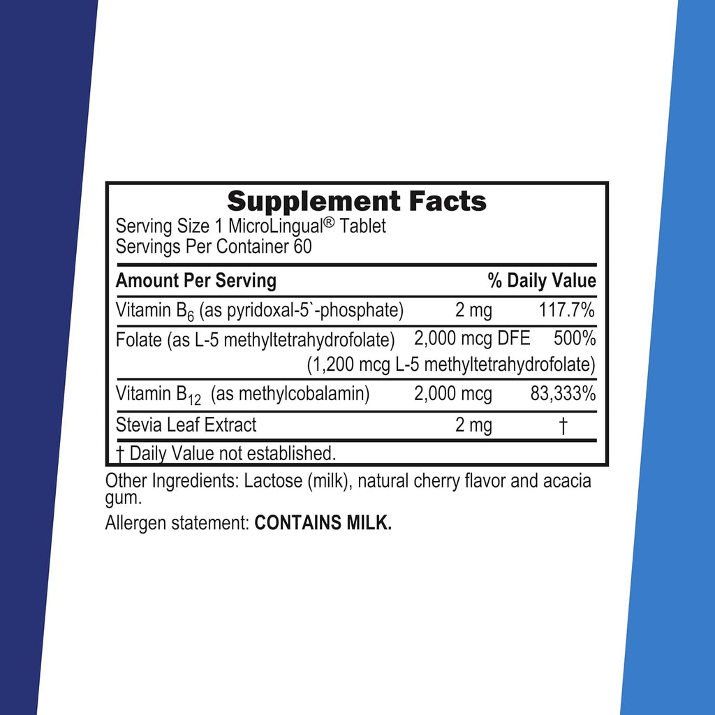 Superior Source No Shot Vitamina B12 Metilcobalamina 2000 mcg, B6 y Metilfolato 1200 mcg - 60 Comprimidos Sublinguales